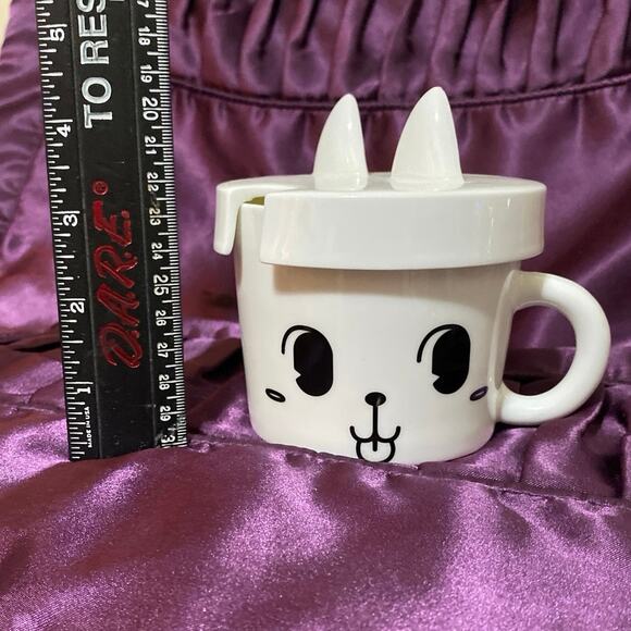 Kitty Cat Tea Cup with Lid ears Cat Style Be Always Lovely and Funny White USED - Picture 10 of 10